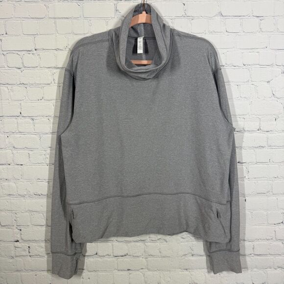 Lululemon Ready to Rulu Crop Sweater Women 12 Gray Pullover Funnel Neck Athletic - Picture 2 of 14
